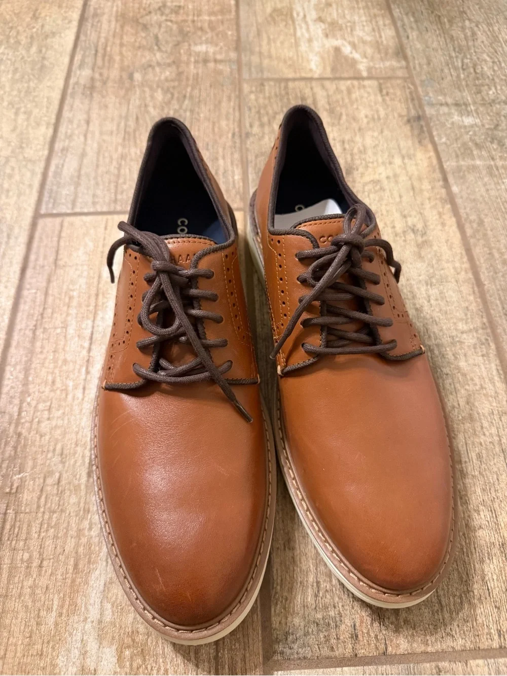 Cole Haan Brown Leather Derby Shoes with Dark Brown Laces